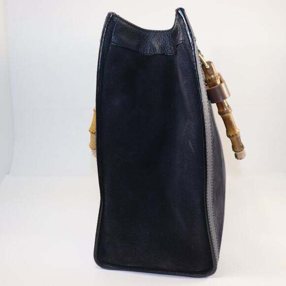 Vintage Gucci Diana Bamboo Handle Tote Bag Navy Suede w/ Custom Handle Shapers - Picture 3 of 11